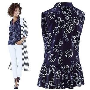 CABI Blue & White Dandelion Wish Sleeveless Blouse Top ~ Women's Size SMALL 5215